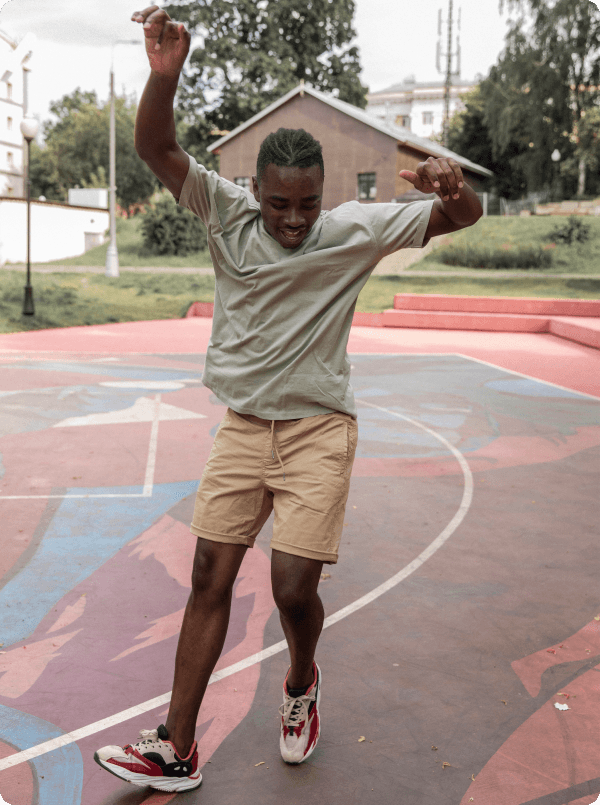 Man happily dancing.